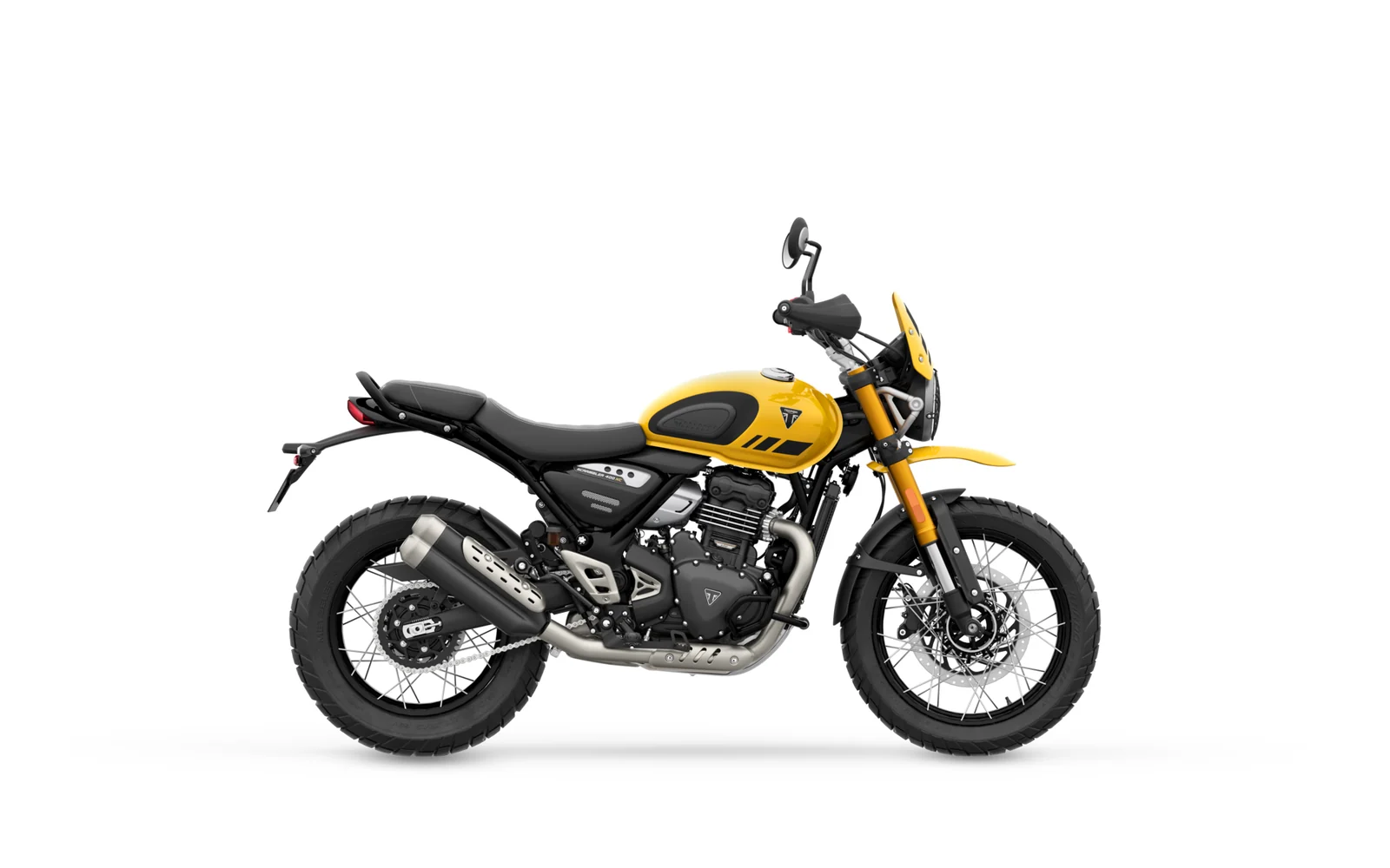 Triumph Scrambler 400 XC, fotografía oficial de estudio