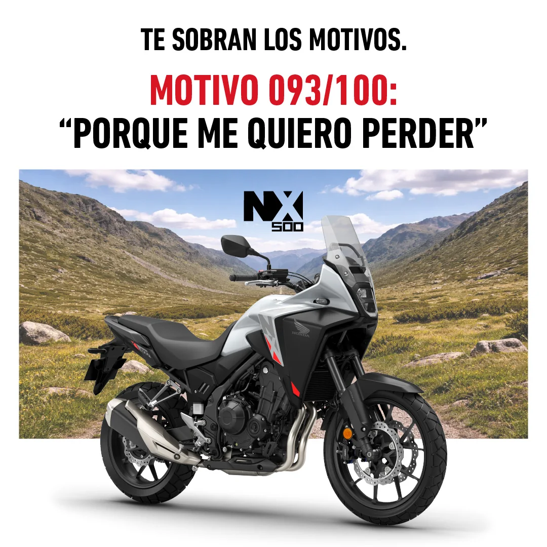 Imagen promocional oficial de la Honda NX500 utilizada en la campaña vigente en octubre de 2026.