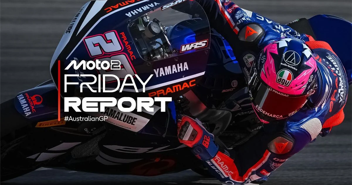 Montaje oficial de MotoGP para el viernes de Moto2 en Australia, con Izan Guevara y David Alonso. No es una fotografía propia.