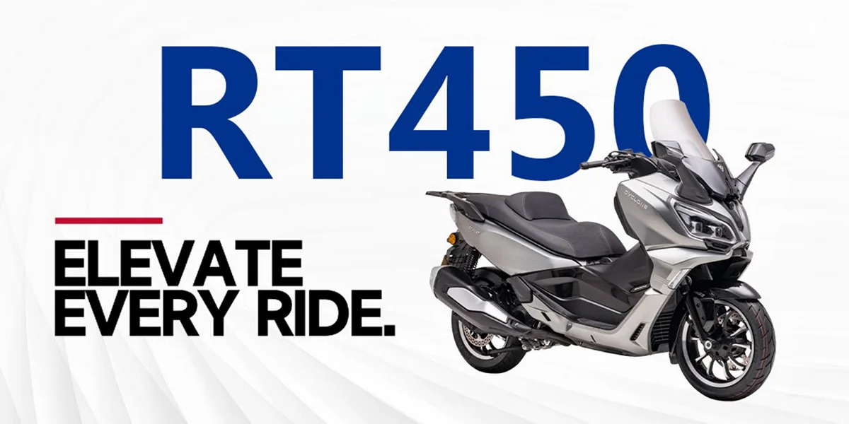 Cyclone RT450 en una fotografía promocional del modelo difundida con el adelanto de gama para EICMA.